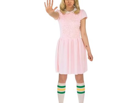 Stranger Things Eleven Short Sleeve Adult Costume Dress - Pink Discount