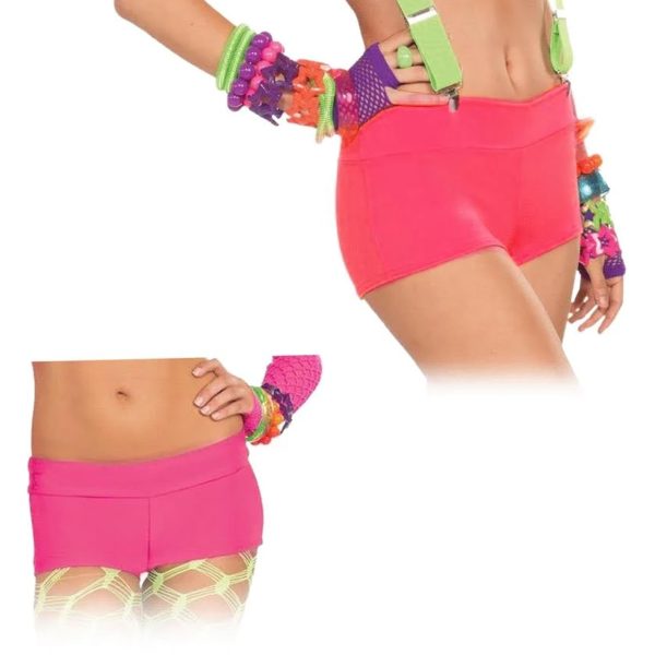 Club Candy Solid Neon Costume Booty Shorts Adult: Pink Supply