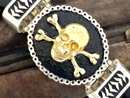 14k gold & Sterling Silver Leather Pirate Skull Bracelet Supply