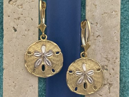 14k 2-Tone Gold Diamond Cut Sand Dollar Leverback Earrings Online