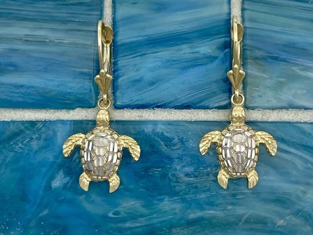 14k 2-Tone Gold Diamond Cut Turtle Leverback Earrings Online Hot Sale