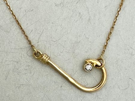 14k gold diamond handmade hook necklace on Sale