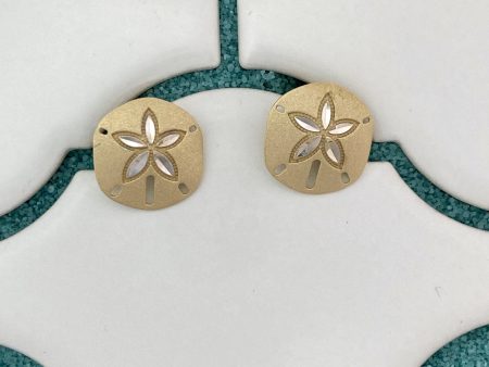 14k 2-Tone Medium Diamond Cut Sand Dollar Post Earrings Fashion