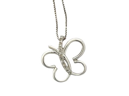 14k White Gold Diamond Butterfly Pendant Fashion