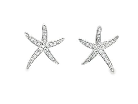 14k White Gold .25cttw Diamond Starfish Post Earrings For Discount