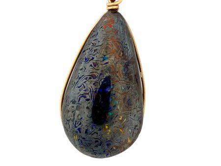 14k gold handmade custom bezel boulder opal pear shape pendant For Discount